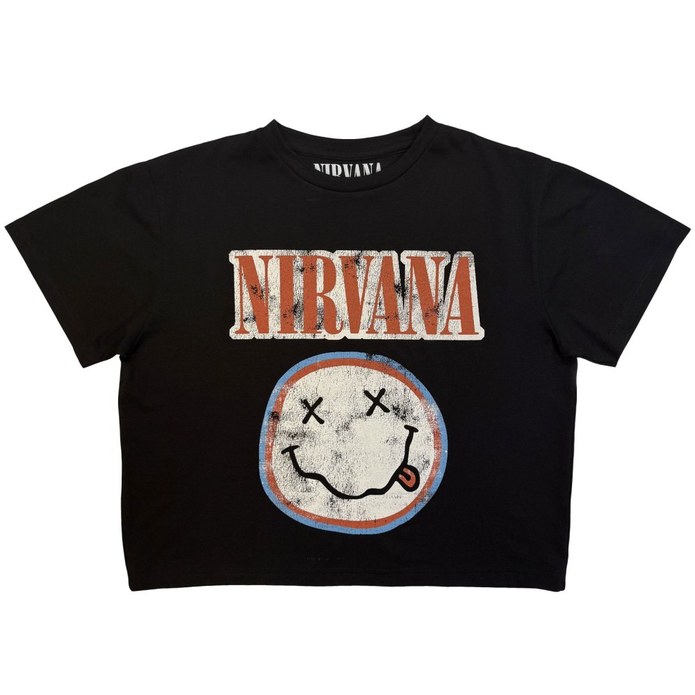 Nirvana - Distressed Logo Crop top - Zwart